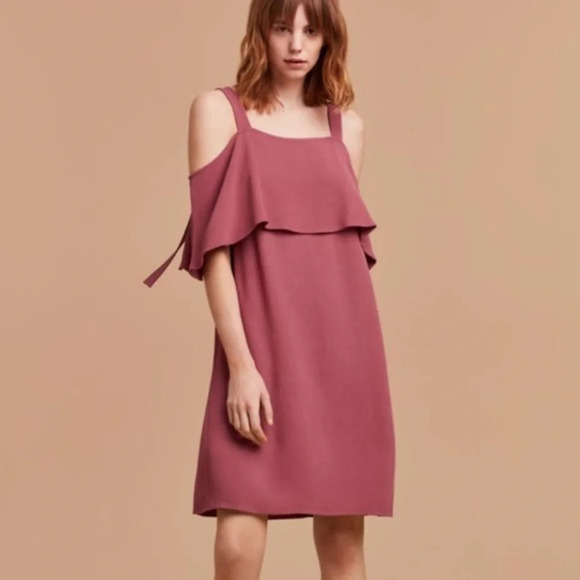 Aritzia Wilfred Ellipse Mini Dress Flounce Off The Shoulders Satin Crepe Black - Picture 4 of 15